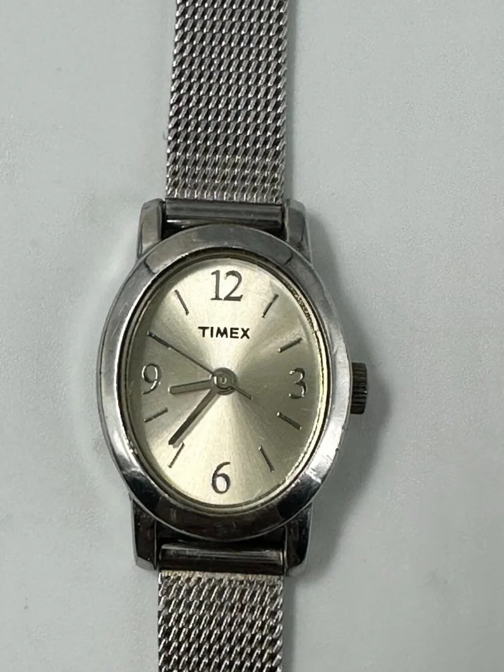 3/$30 Timex Watch Women Silver Tone Oval Dial 18MM Mesh Band New Battery